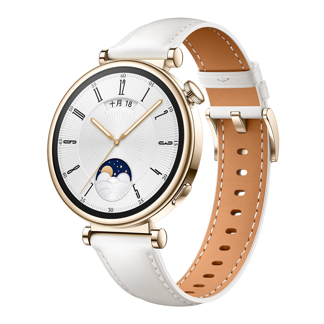 For Huawei Watch GT 4 41mm / Garmin Venu 3S 18mm Watch Band Genuine Cow Leather Wrist Strap - White For Huawei Watch GT 4 41mm / Garmin Venu 3S 18mm Watch Band Genuine Cow Leather Wrist Strap - White